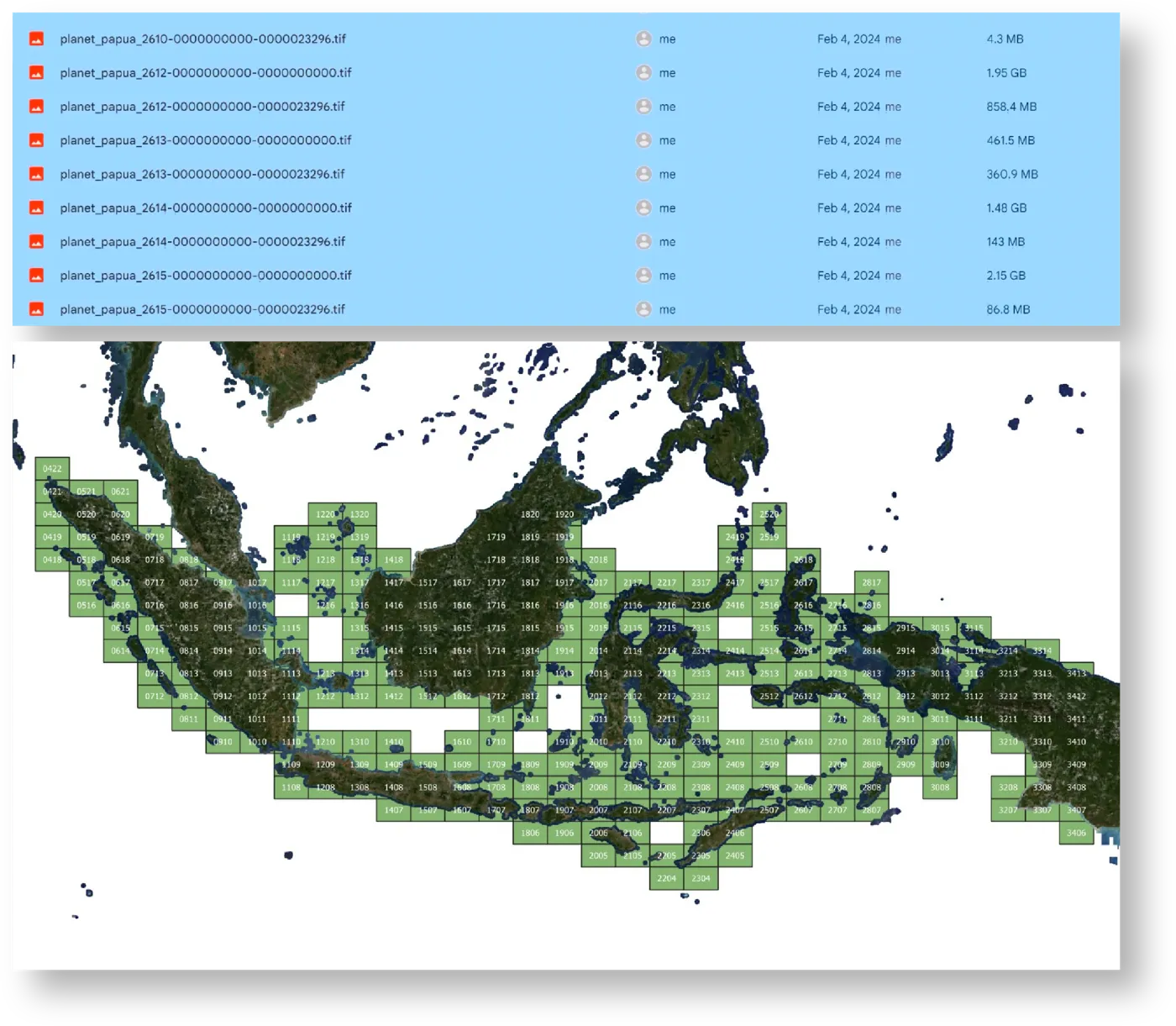 Daftar scene citra satelit dan peta cakupannya di seluruh Indonesia